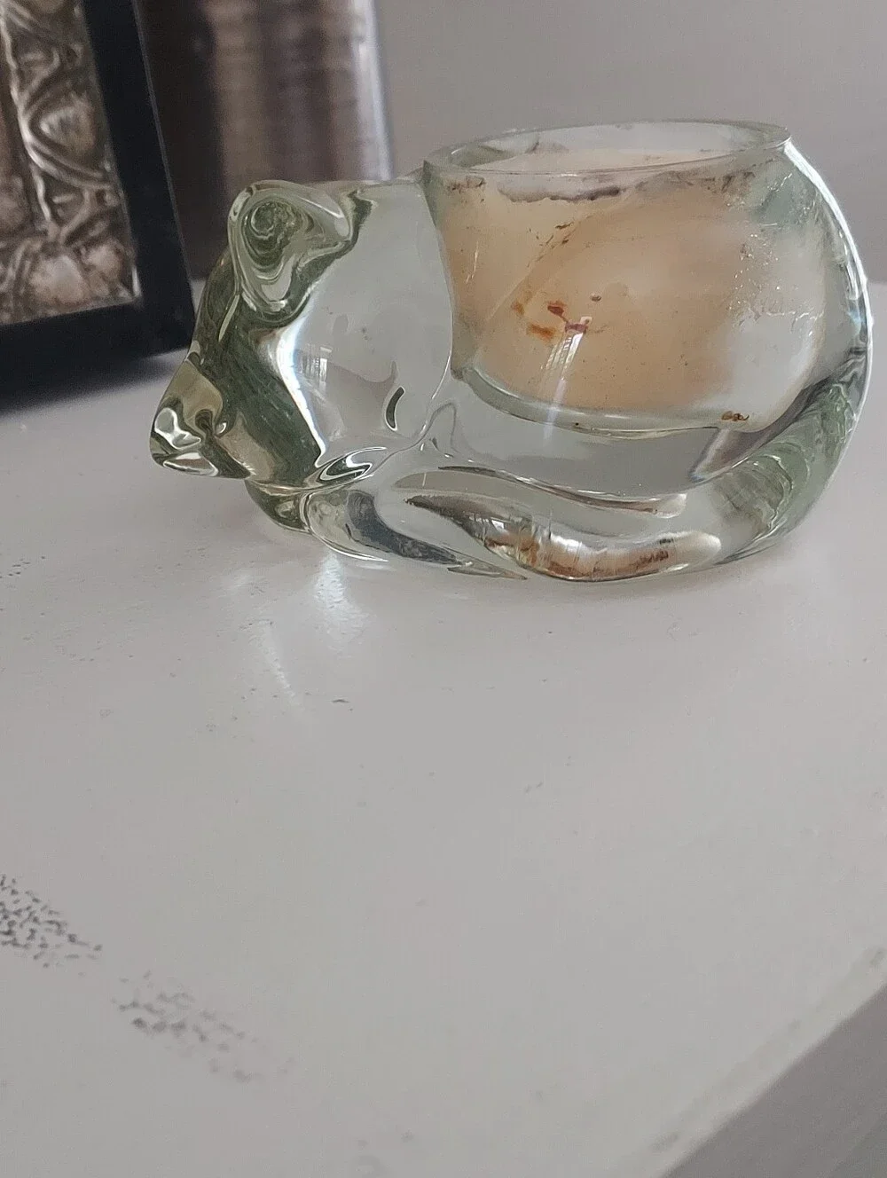 Avon Vintage Clear Glass Cat Tealight Candle Holder